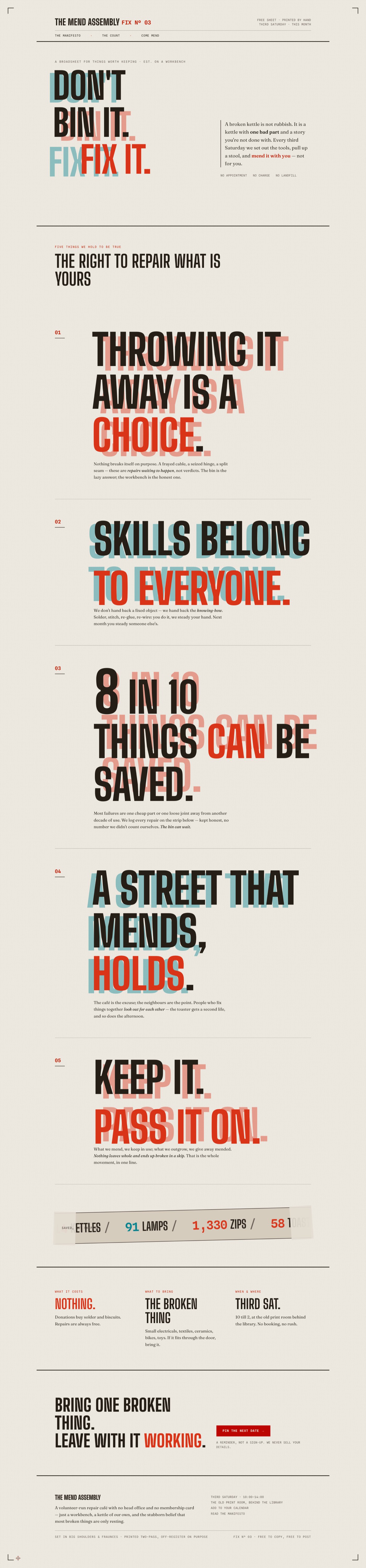 Mend Assembly — sample website by Metroplex Media Lab